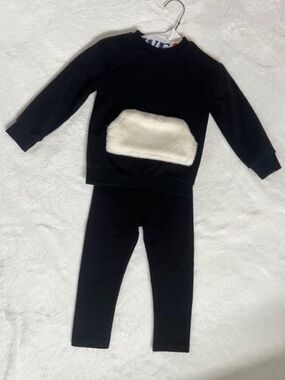 Montée Baby Black Two-Piece Pant Set with Fur Pocket